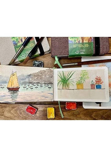 Sulu Boya Eskiz Defteri, 300 G, %25 Pamuk, 9 x 14 Cm, 24 Yaprak, 48 Sayfa, Ince Taneli, Asit Içermez, Sulu Boya Defteri, Sanatçı Kağıdı, Sulu Boya, Mürekkep, Akrilik, Guaj Için Ideal indirimleri