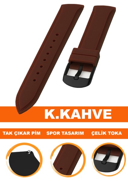 18MM-20MM-22MM-24MM Fossil-Welder-Casio-Seiko-Omega-Armani Saat Uyumlu Silikon Saat Kordonu Kayışı S01A18-04