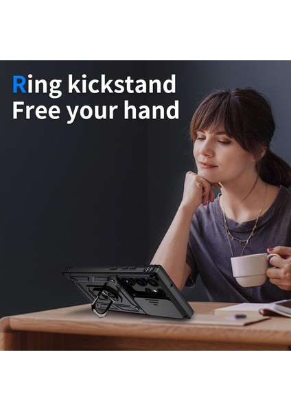 Samsung Galaxy S24 Ultra Uyumlu Ekran Koruyucu Kılıf Sürgülü Yüzüklü Standlı Darbe Emici Tank Kapak indirimleri