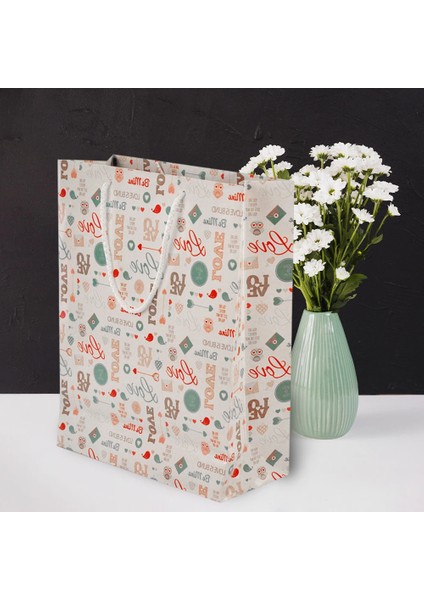 Love Desenli Karton Çanta 25X30CM