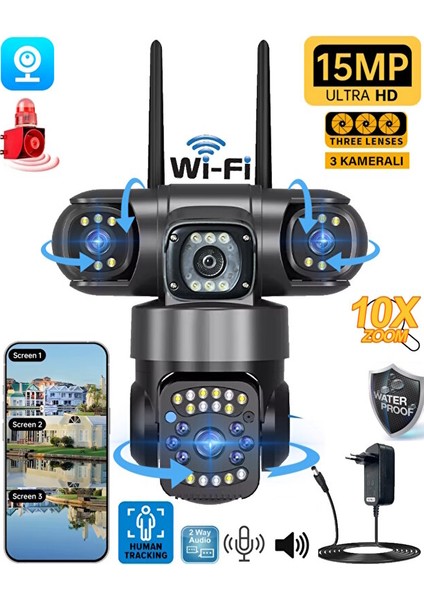6030PRO Wifi ( 3 ) Kameralı 15MP (5mp+5mp+5mp) Üç Kameralı 10X Zoom Renkli Gece Görüşlü