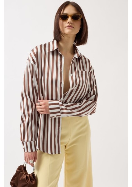 Çizgili Saten Gömlek indirimleri