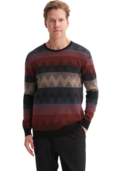 Vintage Soft Touch Slim Fit Bisiklet Yaka Desenli Kazak