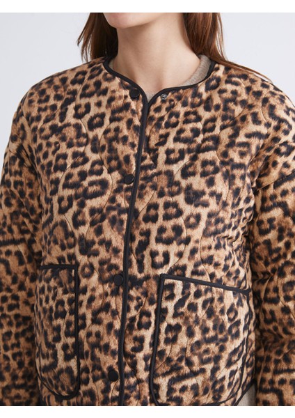 Yeni Sezon Bisiklet Yaka Leopar Desenli Kadın Mont modelleri