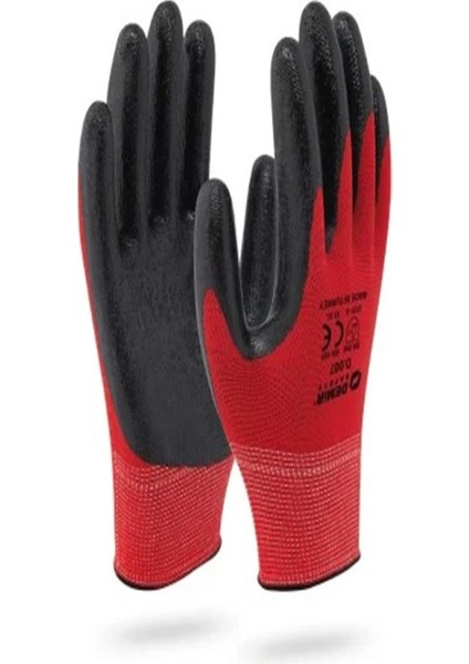 Demir Safety Nitril Eldiven Kırmızı Siyah No:9