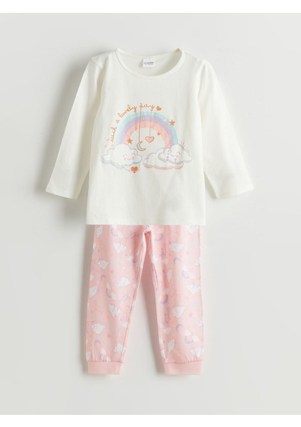 Yeni Sezon Bisiklet Yaka Baskılı Kız Çocuk Pijama Takımı