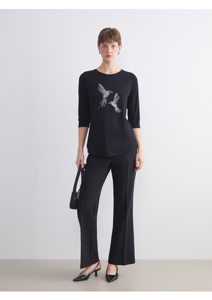 Yeni Sezon Bisiklet Yaka Boncuk Işlemeli Kadın Tişört fiyatları