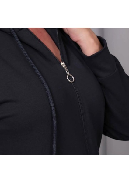 Kadın Büyük Beden Kapüşonlu Kanguru Cepli Fermuarlı Yırtmaç Detaylı %100 Pamuk Sweatshirt fırsatları