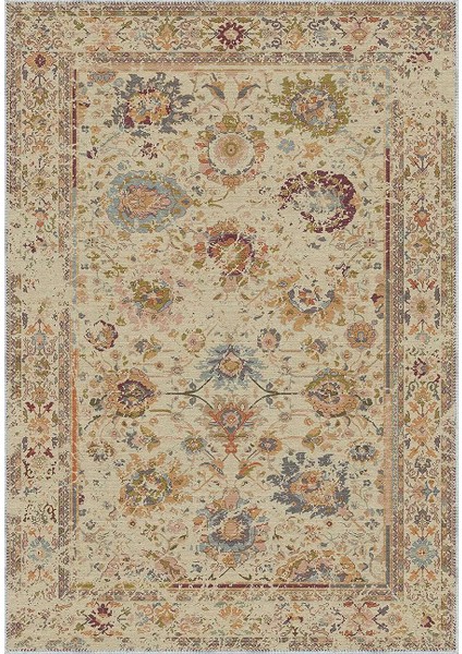 Guinar Çerçeveli Bej Polyester ve Pamuklu Yıkanabilir Kaydırmaz Taban Dijital Baskı Halı