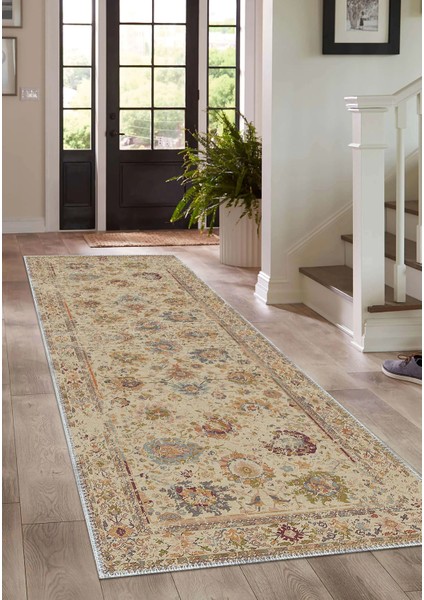 Guinar Çerçeveli Bej Polyester ve Pamuklu Yıkanabilir Kaydırmaz Taban Dijital Baskı Halı fırsatları