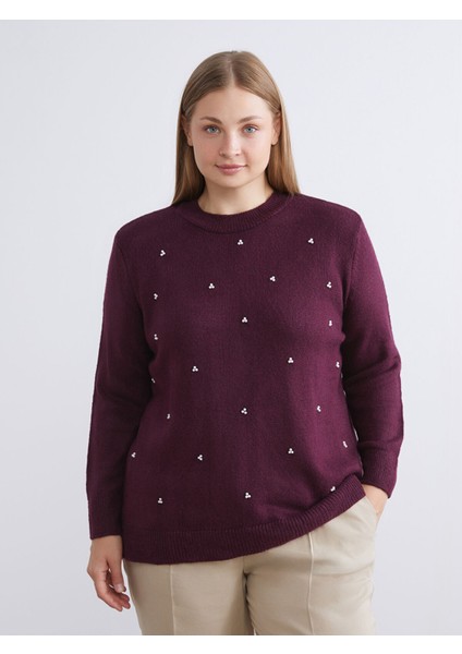 Yeni Sezon Bisiklet Yaka Boncuk Işlemeli Kadın Triko Kazak modelleri