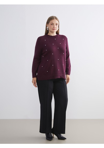 Yeni Sezon Bisiklet Yaka Boncuk Işlemeli Kadın Triko Kazak fırsatları