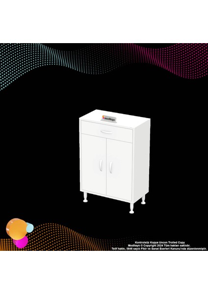 Mira Banyo ve Mutfak Dolabı Çok Amaçlı Dolap Tek Çekmeceli 2 Kapaklı 2 Raf 3 Bölme 55X88X32,5 cm