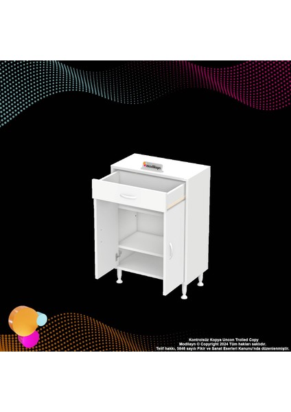 Mira Banyo ve Mutfak Dolabı Çok Amaçlı Dolap Tek Çekmeceli 2 Kapaklı 2 Raf 3 Bölme 55X88X32,5 cm