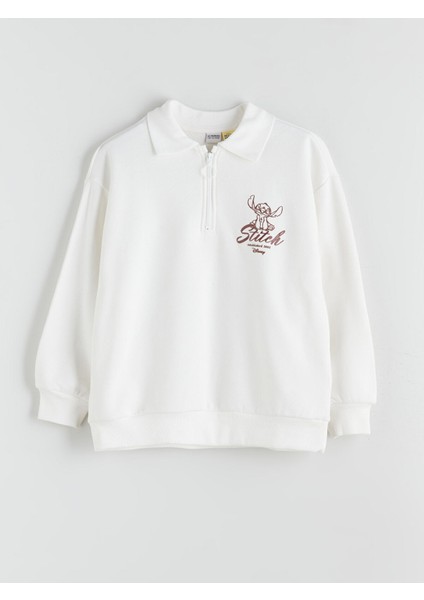 Yeni Sezon Polo Yaka Stitch Baskılı Kız Çocuk Sweatshirt