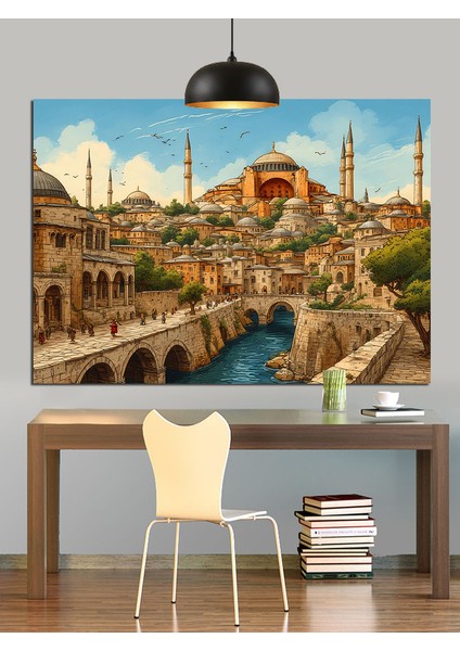 Tarihi Istanbul Şehir Manzarası Detaylı Görüntü Dekoratif Kanvas - Mdf Ahşap Tablo fiyatları