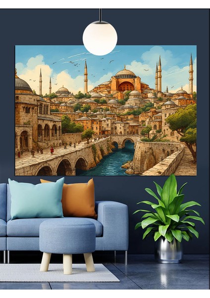 Tarihi Istanbul Şehir Manzarası Detaylı Görüntü Dekoratif Kanvas - Mdf Ahşap Tablo modelleri