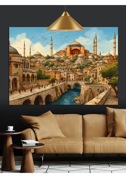 Tarihi Istanbul Şehir Manzarası Detaylı Görüntü Dekoratif Kanvas - Mdf Ahşap Tablo fırsatları