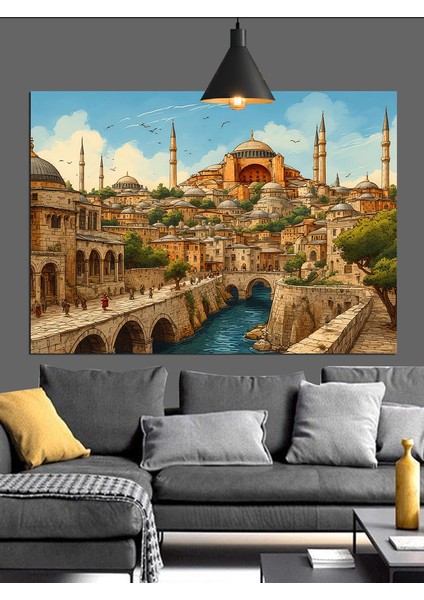 Tarihi Istanbul Şehir Manzarası Detaylı Görüntü Dekoratif Kanvas - Mdf Ahşap Tablo indirimleri