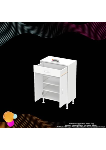 Arden Banyo ve Mutfak Dolabı Çok Amaçlı Dolap 4 Bölme Tek Çekmece 2 Kapak 3 Raf 65x88x32,5 cm