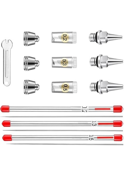 Airbrush Püskürtücü Temizleme Onarım Aracı Kiti Paslanmaz Çelik Iğne Fırça Seti 0.2mm, 0.3mm, 0.5mm Iğne