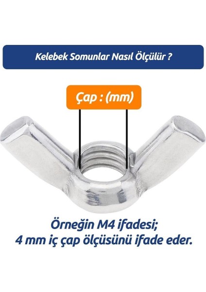 Kelebek Somun 10 Adet Inox Paslanmaz Çelik Dın 315 A2 modelleri