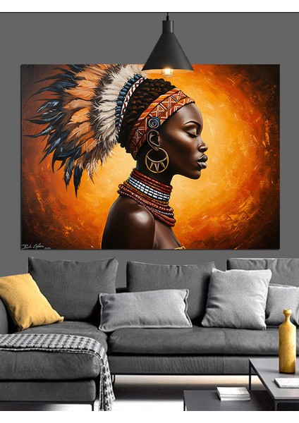 Yerli Kızılderili Kostümlü Savaşçı Kadın Portresi Dekoratif Kanvas - Mdf Ahşap Tablo