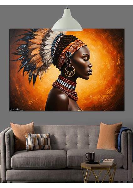 Yerli Kızılderili Kostümlü Savaşçı Kadın Portresi Dekoratif Kanvas - Mdf Ahşap Tablo fiyatları