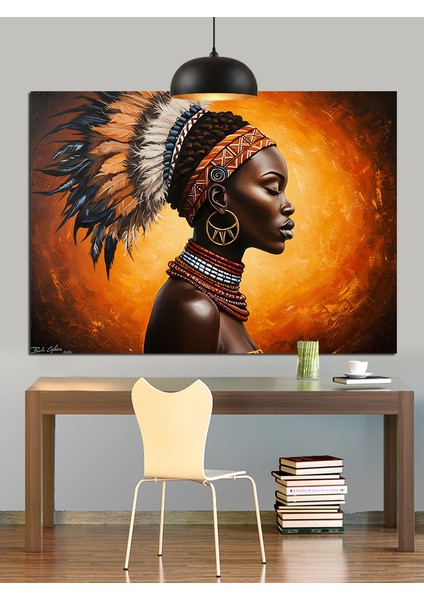 Yerli Kızılderili Kostümlü Savaşçı Kadın Portresi Dekoratif Kanvas - Mdf Ahşap Tablo modelleri