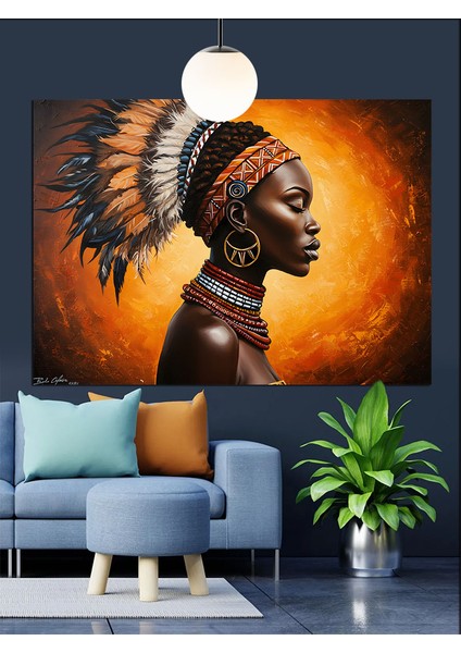 Yerli Kızılderili Kostümlü Savaşçı Kadın Portresi Dekoratif Kanvas - Mdf Ahşap Tablo fırsatları