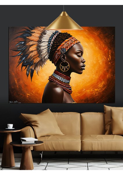 Yerli Kızılderili Kostümlü Savaşçı Kadın Portresi Dekoratif Kanvas - Mdf Ahşap Tablo indirimleri