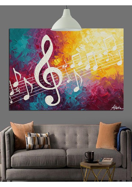 Müzik Notaları ve G-Anahtarı Sanat Eseri Dekoratif Kanvas - Mdf Ahşap Tablo