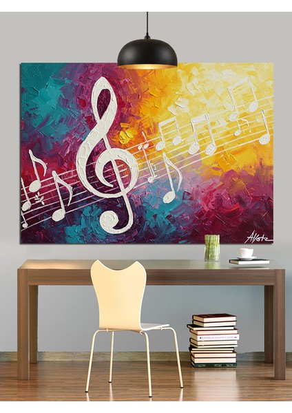 Müzik Notaları ve G-Anahtarı Sanat Eseri Dekoratif Kanvas - Mdf Ahşap Tablo fiyatları