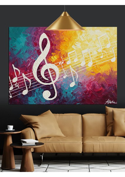 Müzik Notaları ve G-Anahtarı Sanat Eseri Dekoratif Kanvas - Mdf Ahşap Tablo fırsatları