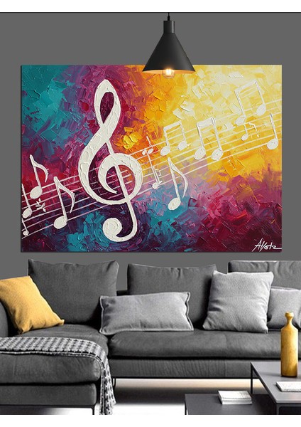 Müzik Notaları ve G-Anahtarı Sanat Eseri Dekoratif Kanvas - Mdf Ahşap Tablo indirimleri