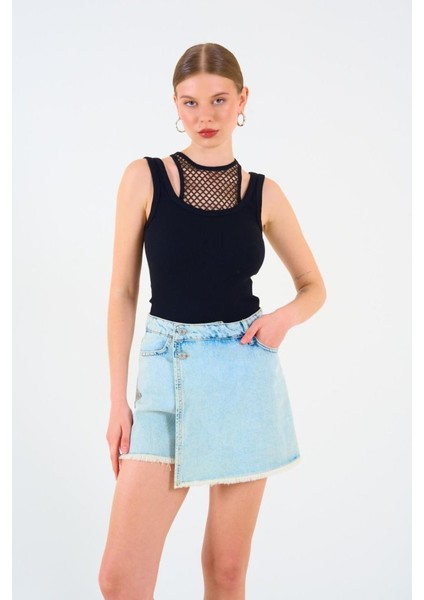 Içi Dantelli Kaşkorse Atlet - Siyah