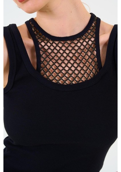 Içi Dantelli Kaşkorse Atlet - Siyah