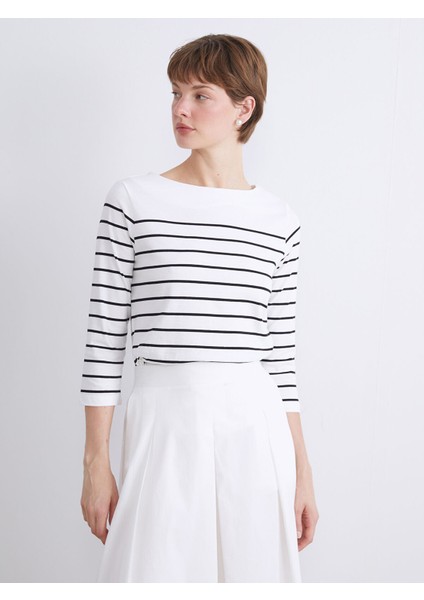 Yeni Sezon Bisiklet Yaka Çizgili Kadın Tişört