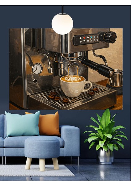 Taze Kahve Hazırlayan Espresso Makinesi Dekoratif Kanvas - Mdf Ahşap Tablo