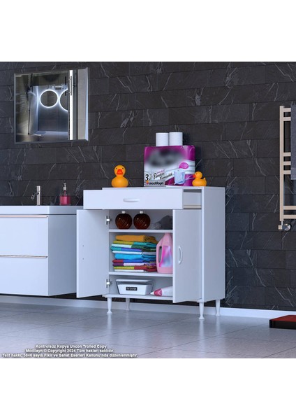 Mira Banyo ve Mutfak Dolabı Çok Amaçlı Dolap Tek Çekmece 2 Kapak 2 Raf 3 Bölme 85X88X32,5 cm modelleri