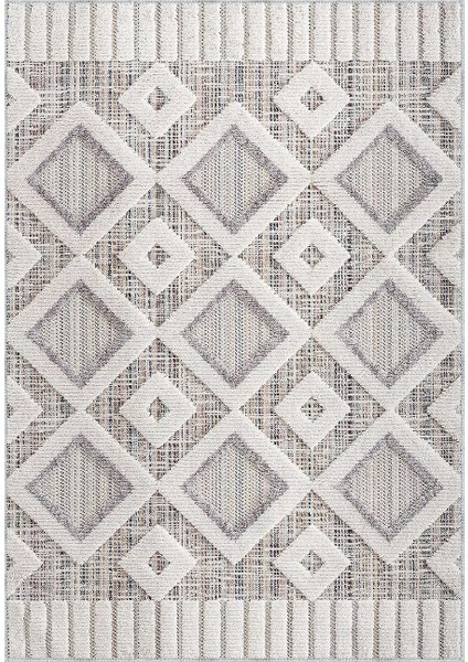 Venezia Geometrik Beyaz Polyester ve Pamuklu Yıkanabilir Kaydırmaz Taban Dijital Baskı Halı