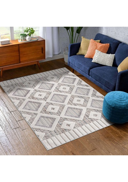 Venezia Geometrik Beyaz Polyester ve Pamuklu Yıkanabilir Kaydırmaz Taban Dijital Baskı Halı fiyatları