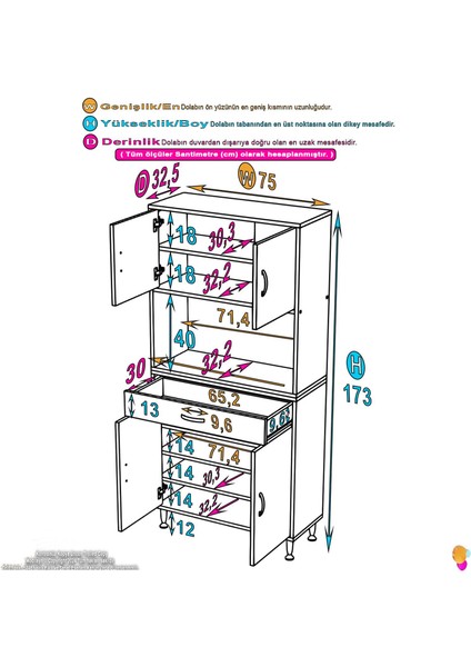 Aster Mutfak Ve Banyo Dolabı 75x173x32,5 cm Tek Çekmece 4 kapak ve 7 raflı Çok Amaçlı Dolap fırsatları