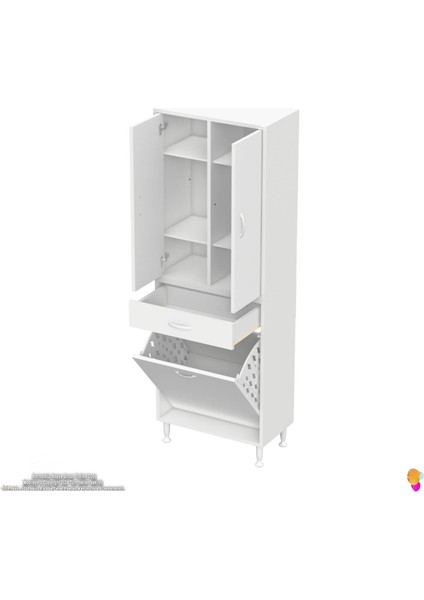 Waha 6 Gözlü Tek Çekmece, 1 Göz Sepet, 2 Kapak, Beyaz Banyo Dolabı 60x173x32,5 cm indirimleri