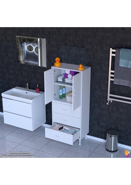 Esil Çok Amaçlı Dolap Kapak Içi Çift Raflı ve 3 Çekmeceli Düzen Harikası Dolap 65X138X32,5 cm