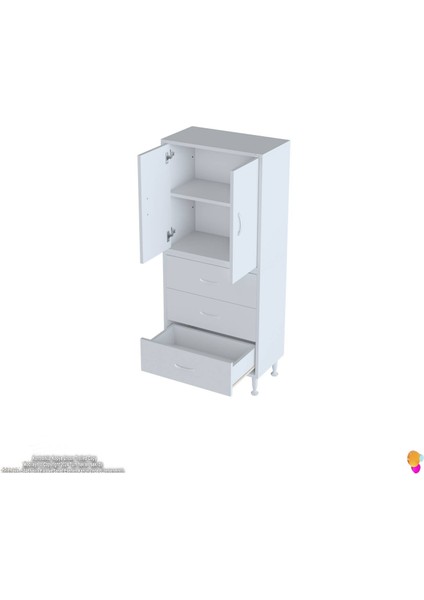Esil Çok Amaçlı Dolap Kapak Içi Çift Raflı ve 3 Çekmeceli Düzen Harikası Dolap 65X138X32,5 cm fırsatları