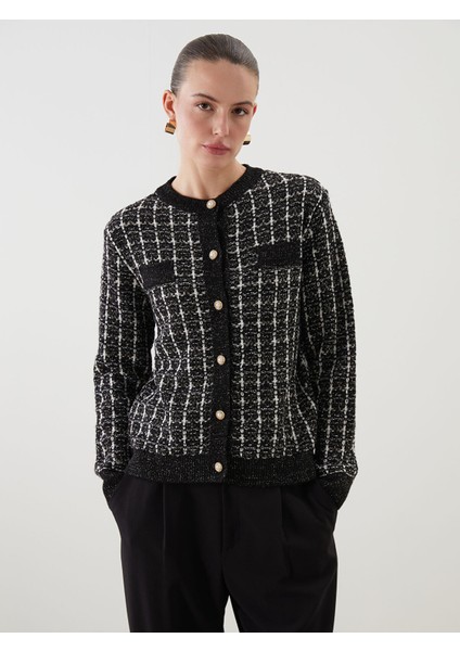 Yeni Sezon Bisiklet Yaka Desenli Kadın Triko Hırka