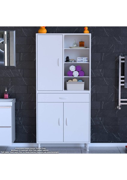 Rosa Çok Amaçlı Dolap Banyo ve Mutfak Dolabı Tek Çekmece 3 Kapak 7 Raf 10 Bölme 75x173x32,5 cm