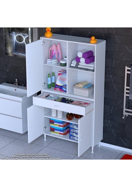 Rosa 95 cm Banyo ve Mutfak Dolabı Tek Çekmeceli 3 Kapak 3 Raf 6 Bölmeli Dolap 95x173x32,5 cm