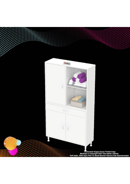 Rosa 95 cm Banyo ve Mutfak Dolabı Tek Çekmeceli 3 Kapak 3 Raf 6 Bölmeli Dolap 95x173x32,5 cm
